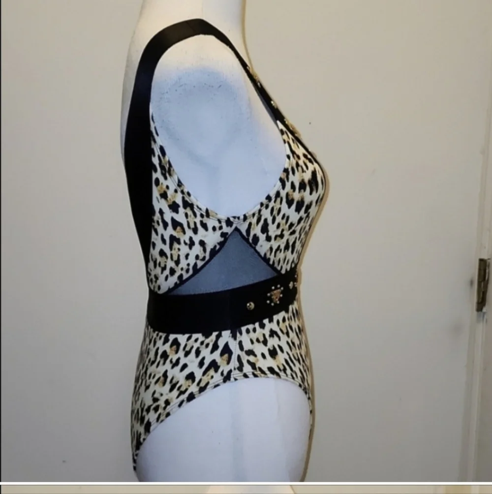 River island resort Swimsuit One Piece Animal Print Studs Euro 6 US 2 Sexy